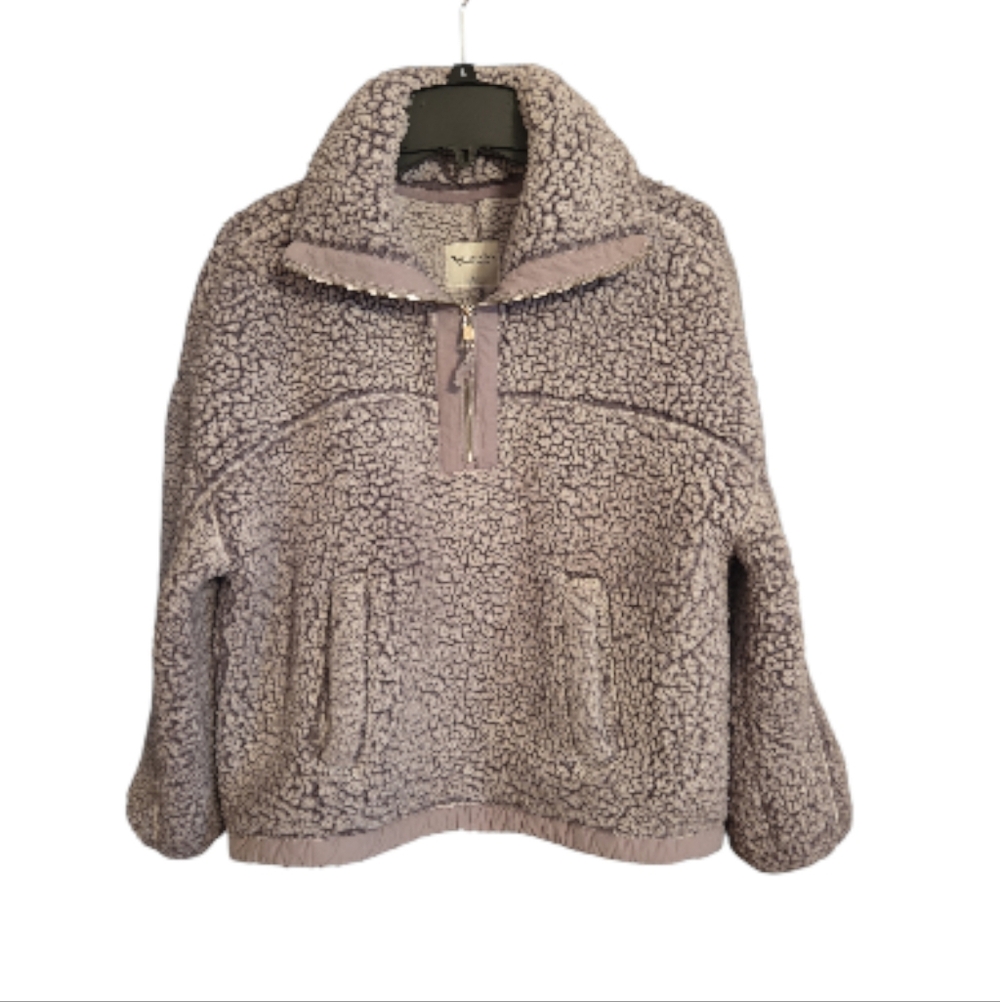 Abercrombie & Fitch Oversized 3/4 Zipper Gray Sherpa Pullover Jacket Size XS